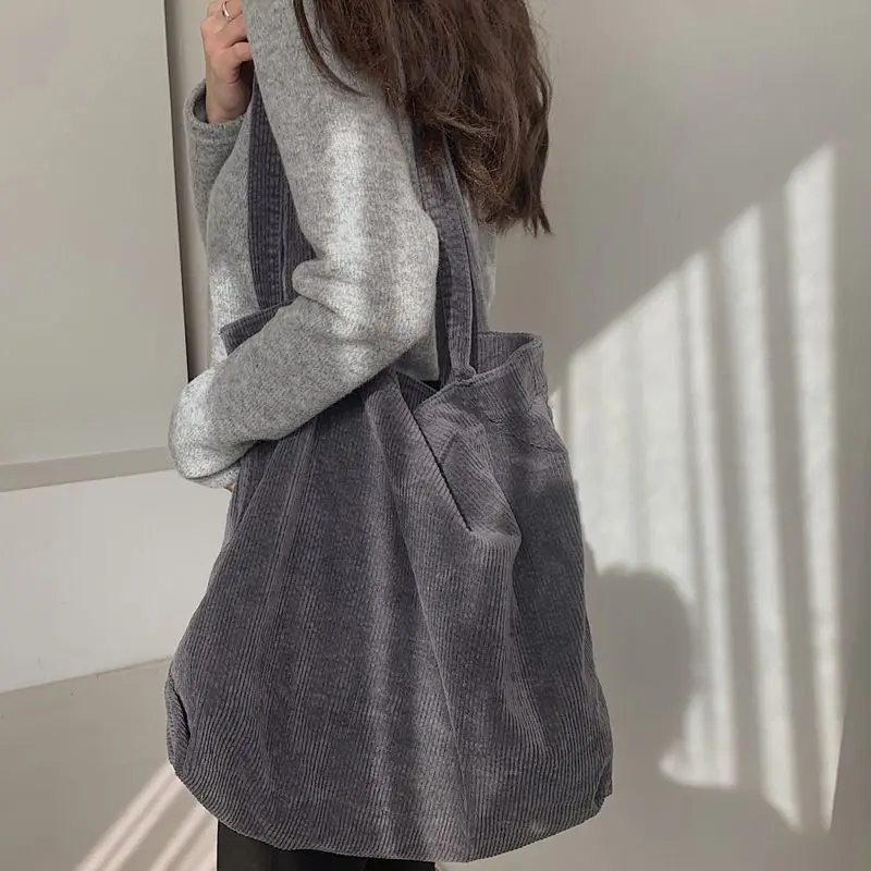 

Women Bag Corduroy Square High-Capacity Tote Bag Casual Solid Zipper Vintage Shoulder Bag Handbag Travel Bag Mori Girl