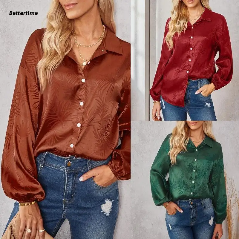 

B36D Stylish Floral Print Blouse Tops for Women All-match Long Sleeves Casual Blouse Chic Spring Autumn Lapel Neck Shirt Tops