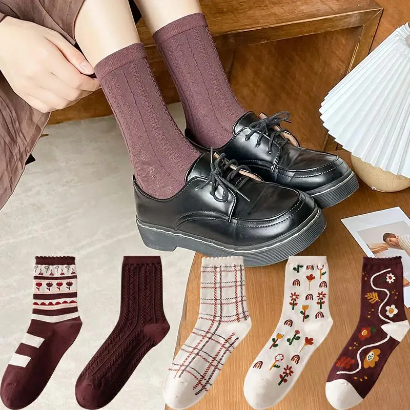 

Korean Style Fashion Woman Socks Floral Print Sweet Girls Japanese Kawaii Cute Socks Women Harajuku Vintage Cotton Long Socks