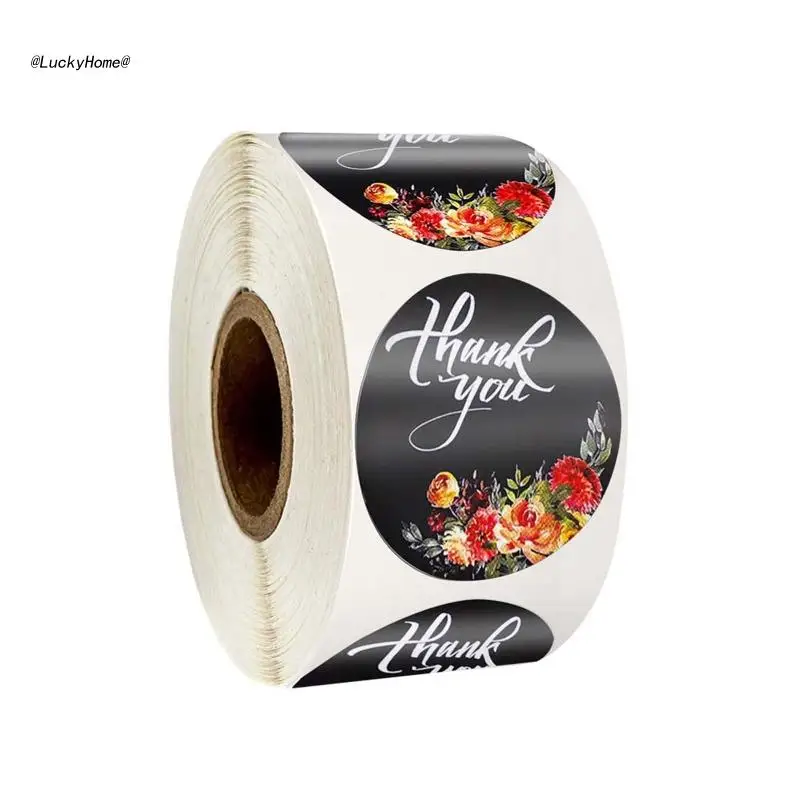 

11UA 500pcs/roll Floral Thank You Sticker for Seal Label Scrapbooking Christmas Decoration Baking Stationery Stickers