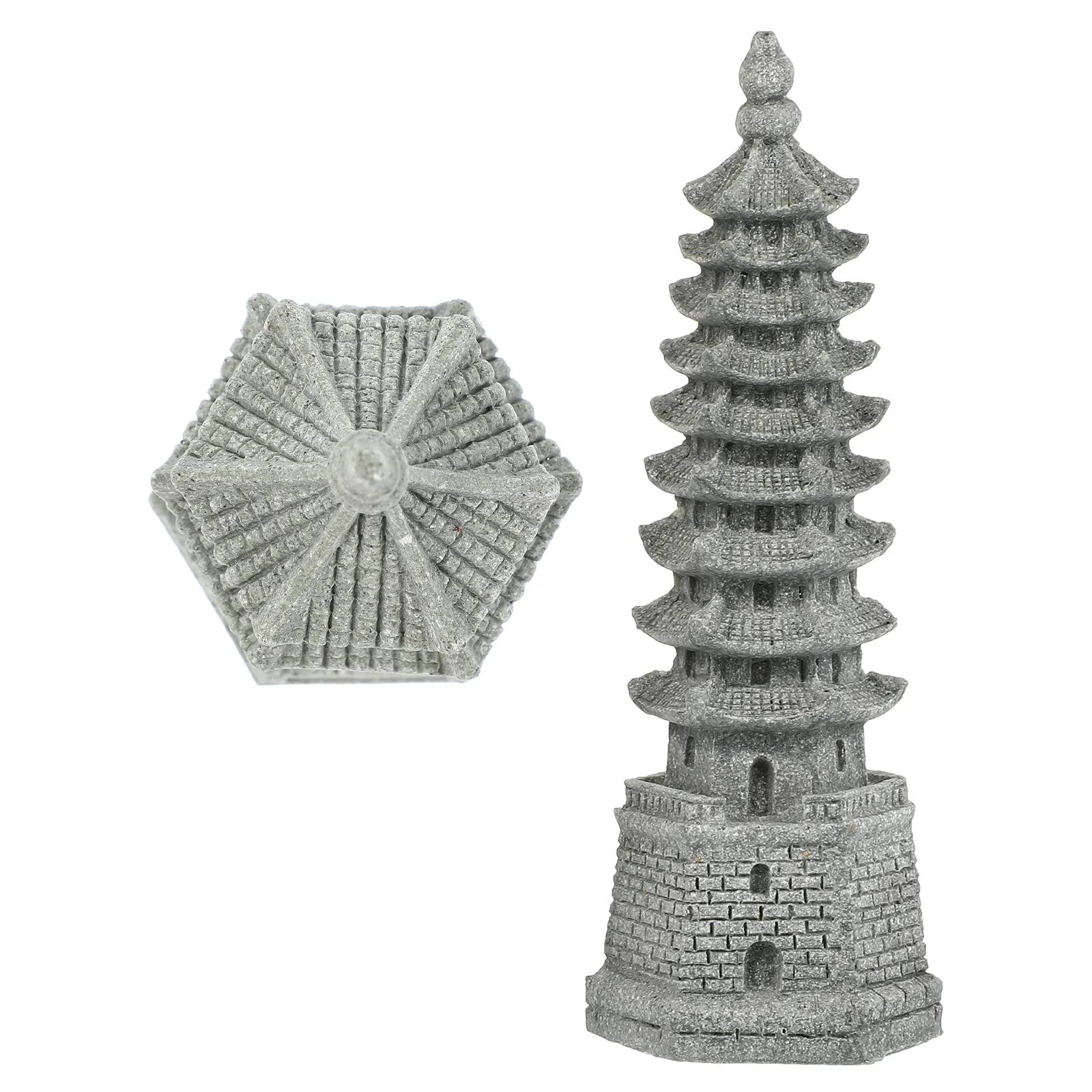 

2Pcs Garden Tower Figurine Miniature Pagoda Hexagon Miniature Pagoda Sculpture Pagoda Statue Zen Decor Garden Pagoda Figurine
