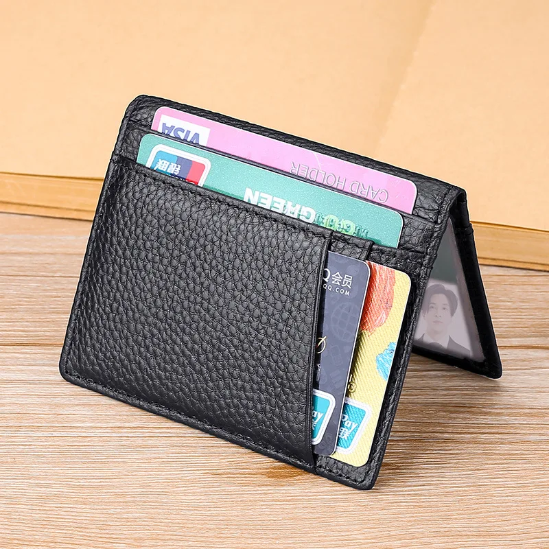 

leather cowhide card bag ultra-thin card set anti-theft brush men's card bag foreign trade real leather card set holders