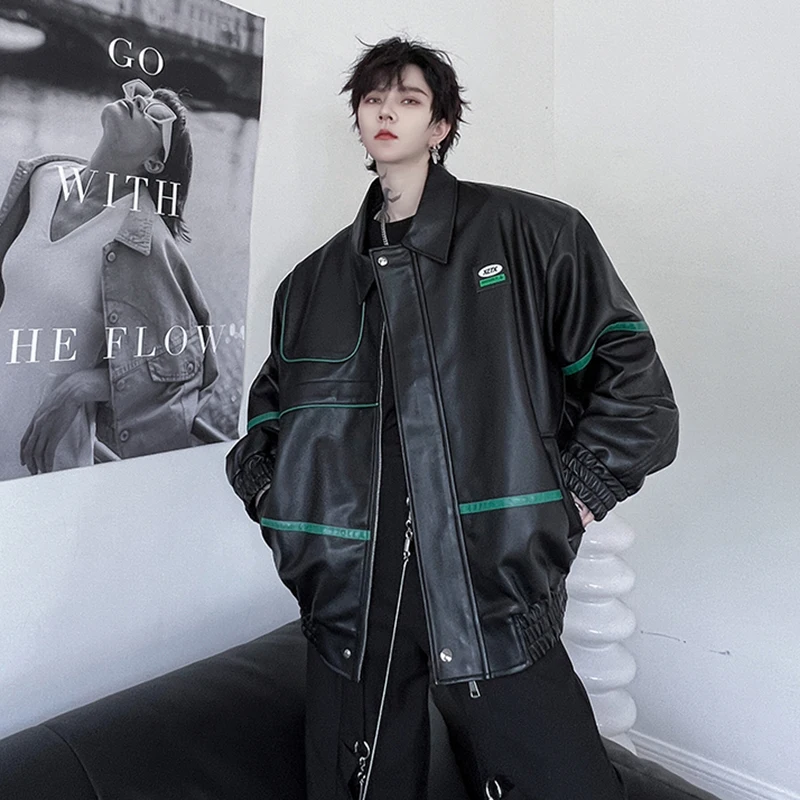 

Мужская ветрозащитная куртка из искусственной кожи SYUHGFA, модное пальто контрастных цветов в Корейском стиле