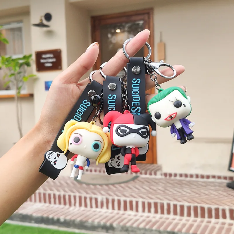 Anime Figure Harley Quinn & The Joker Kawaii Silicone Doll Keychain Bag Keyring Ornament Doll Key Chain Creative Kids Gift