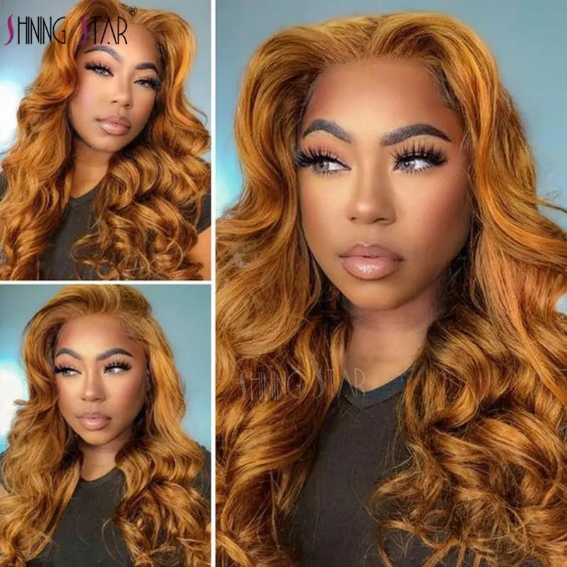 Ginger Blonde Lace Front Wig Body Wave Colored Lace Front Human Hair Wigs 13X4 Blonde Curly HD Lace Frontal Wig Brazilian Hair