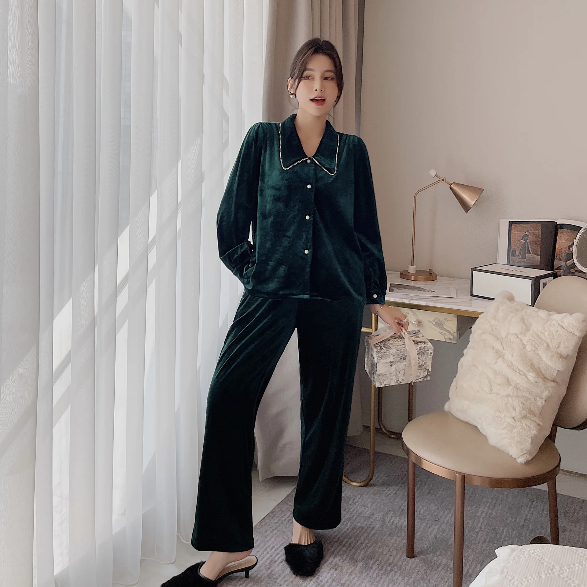 Winter White Pajamas Set For Women Winter Autumn Pjs Homewear Warm Soft 2 Pieces Pyjamas Sleepwear Set Casual Nightwear