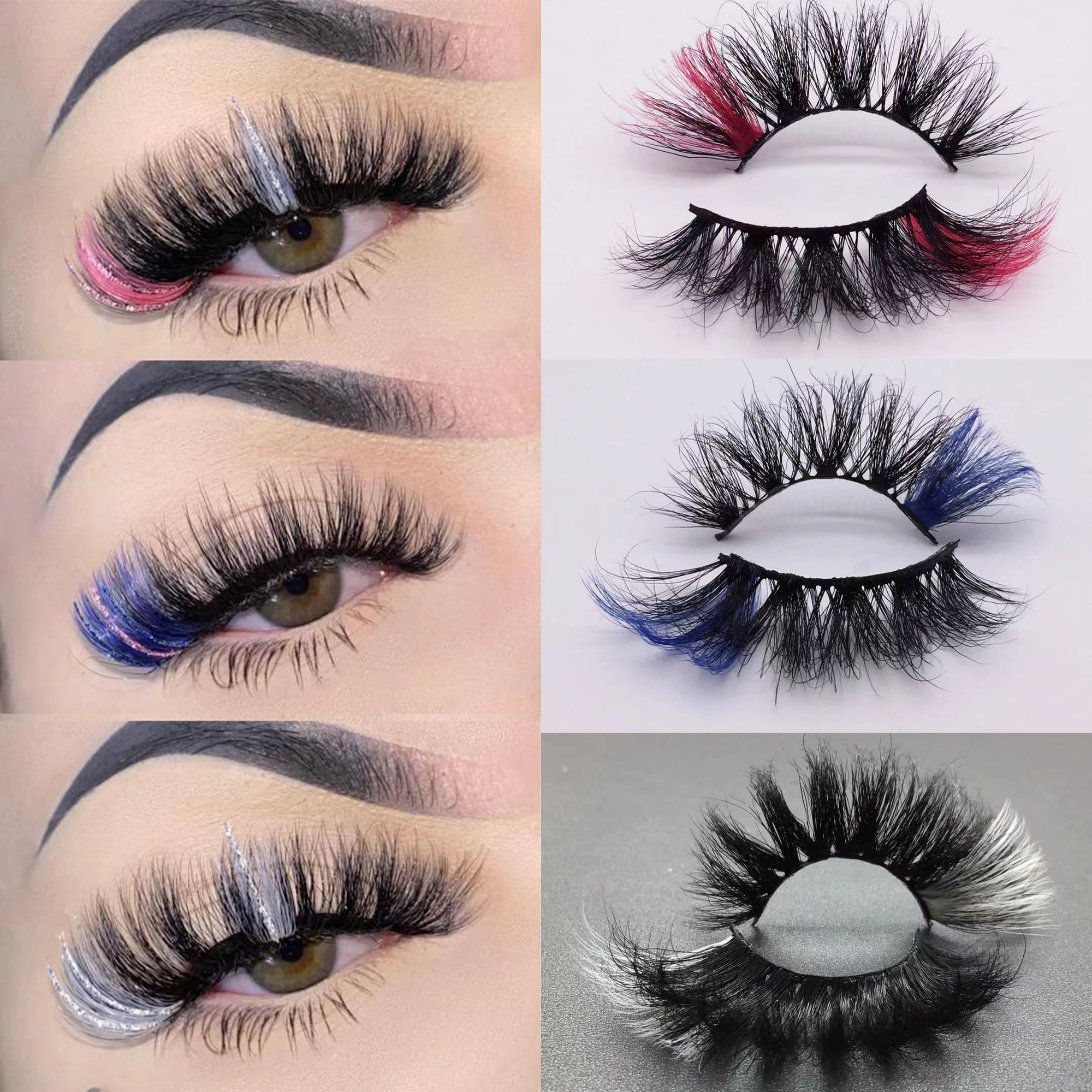 

Wholesal 5/10/20Pairs Colored Lashes Strips 25mm Mink Fluffy Colorful Eyeash Makeup Beauty Cruelty Free