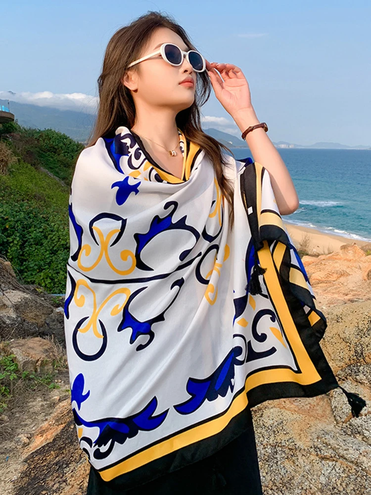 Винтажный Повседневный женский шелковый шарф для путешествий и отпуска саронг с