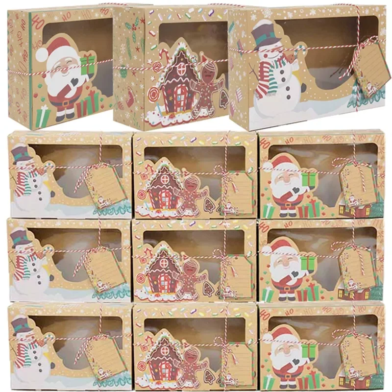 

NEW Paper Gift Boxes Christmas Present Muffin Snacks Packaging Box Paper Xmas Snowman Santa Claus Box with Greeting Card
