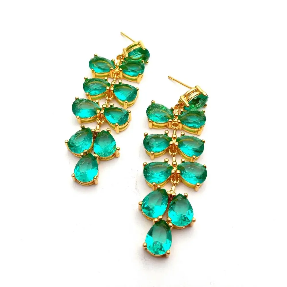 Y · YING висячие серьги для помолвки женщин с зелеными фианитами и листьями