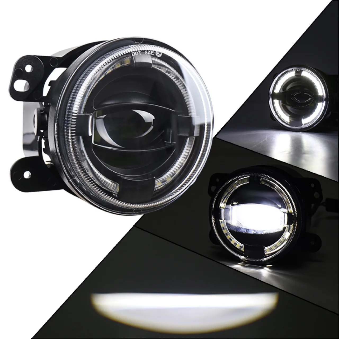 

4 Inch LED Round Fog Lights Day Running Light + Turn Signal Light with Angle Eyes for Jeep Wrangler JK 2007-2018