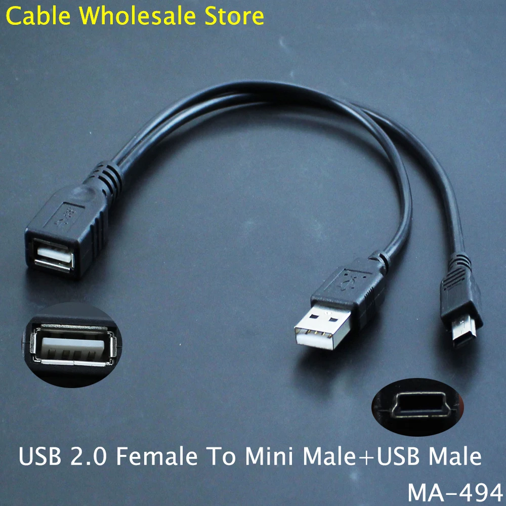 

1Pcs Host Power Supply Y Splitter USB 2.0 Female To Mini Male+USB Male To Transfer Line Male To Female Adapter 1 In 2 OTG Cable