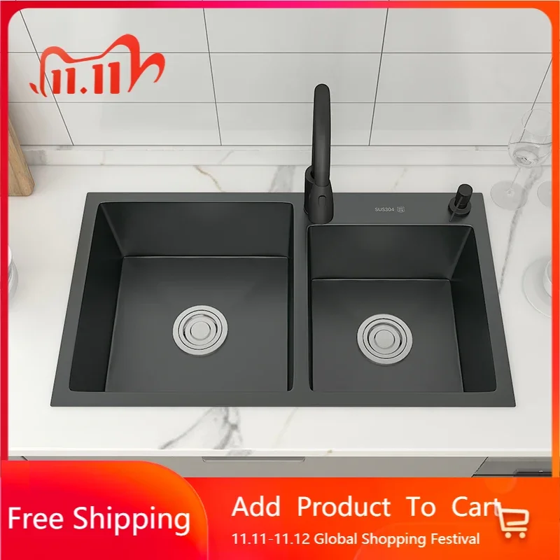 

Black Strainer Kitchen Sink Basket Double Stainless Steel Drain Pool Kitchen Sink Country House Cuba Cozinha Home Improvement