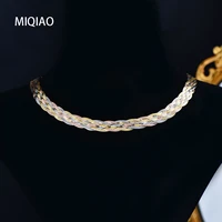 miqiao 925 silver necklace for women choker italian chains three color wide multi thread woven female necklace luxury jewelry