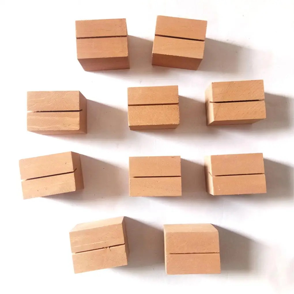 

10 PCS Rustic Natural Wood Square Business Card and Table Number Holders Wooden Memo Menu Holders