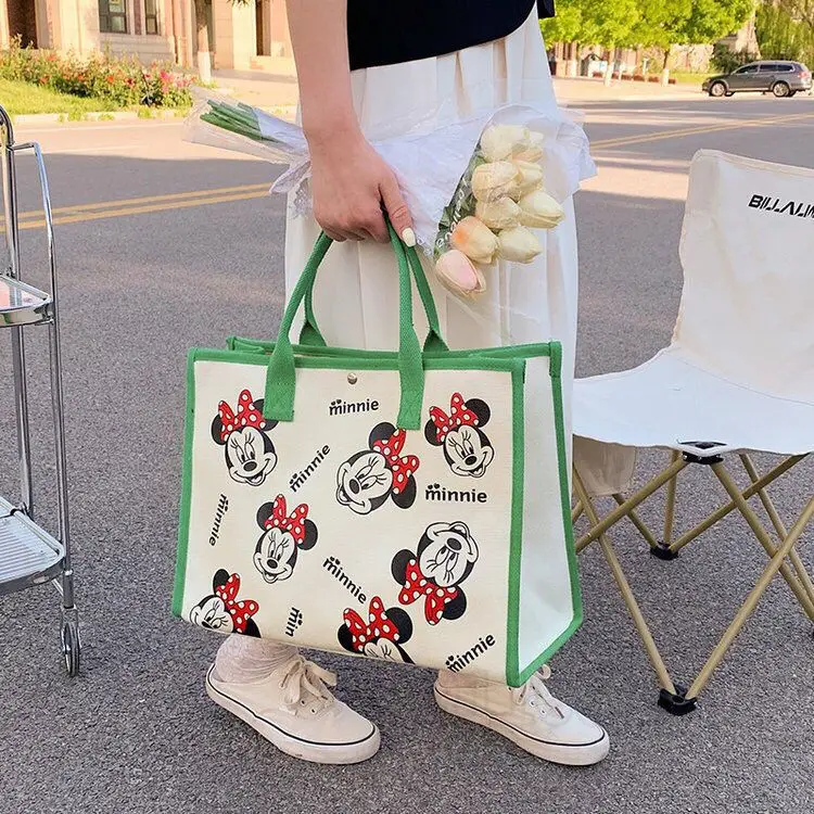 Disney Minnie 2022 New Women's Handbag Luxury Brand Fashion Women's Shoulder Bag Cartoon Cute Canvas Large Capacity Shopping Bag