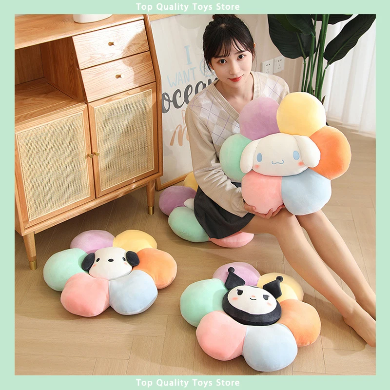 

45cm Anime Sanrioed Petal Shape Plush Dolls Cushion Lovely My Melody Kuromi Cinnamoroll Hellokittys Plushie Pillow Toy Girl Gift