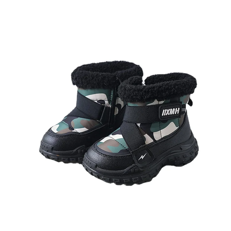

Детские зимние ботинки для снежной погоды, модные детские нейлоновые крутые камуфляжные ботинки для мальчиков, мягсветильник теплая обувь
