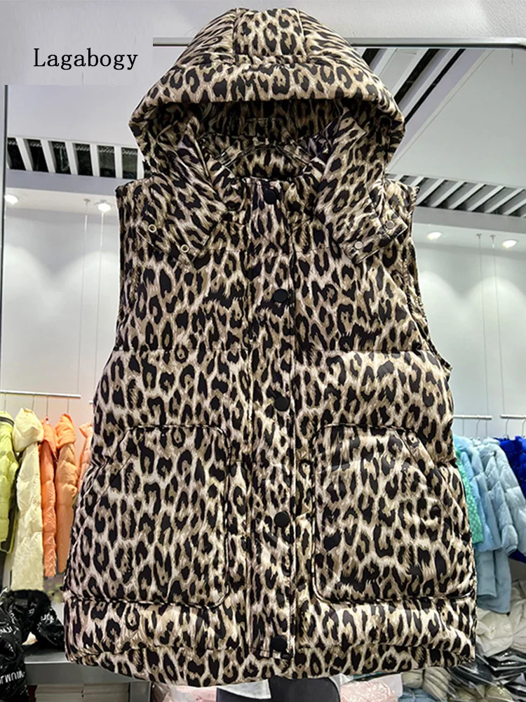 

Lagabogy 2022 New Winter Women Hooded Loose Short Vest Female 90% White Duck Down Coat Sleeveless Thick Warm Waistcoat With Belt