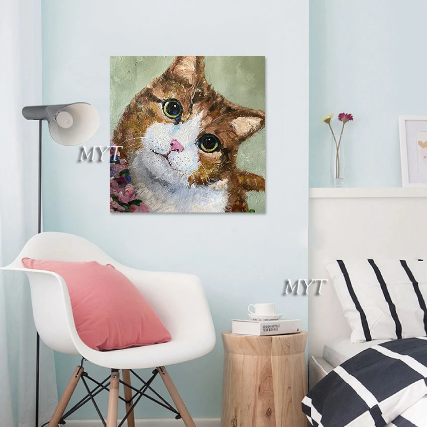 

Abstract Cute Cat Oil Painting Handmade Artwork Pure Handmade Art Canvas Wall Decorative Unframed Cartoon Animal Pictures