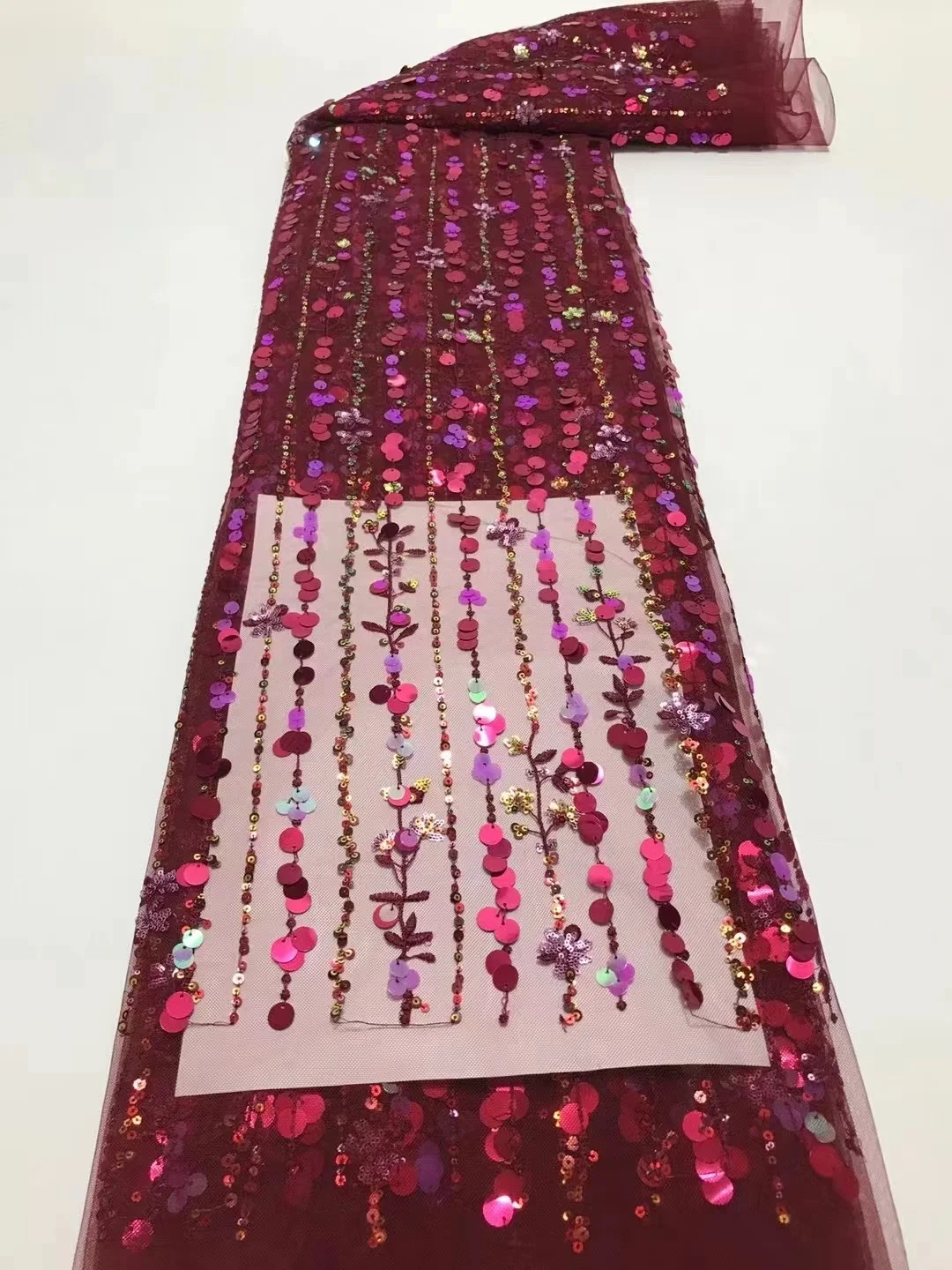 

French Nigerian Sequins Net African High Quality Tulle Mesh Lace Fabric For Dress Party 5 Yards/Lot