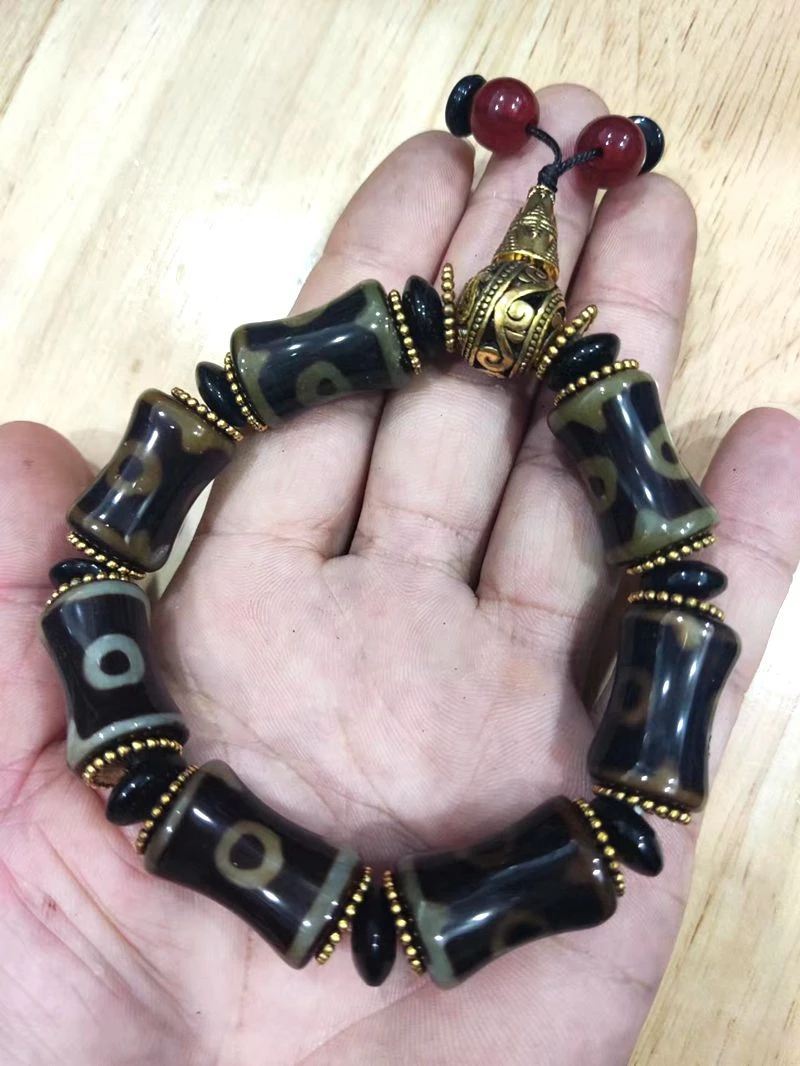 

Refined Tibetan Dzi 3 Eyes Bead Bangle Amulet Nature Agate Vein Tibet Halcedony Bracelets Lucky Talisman D10