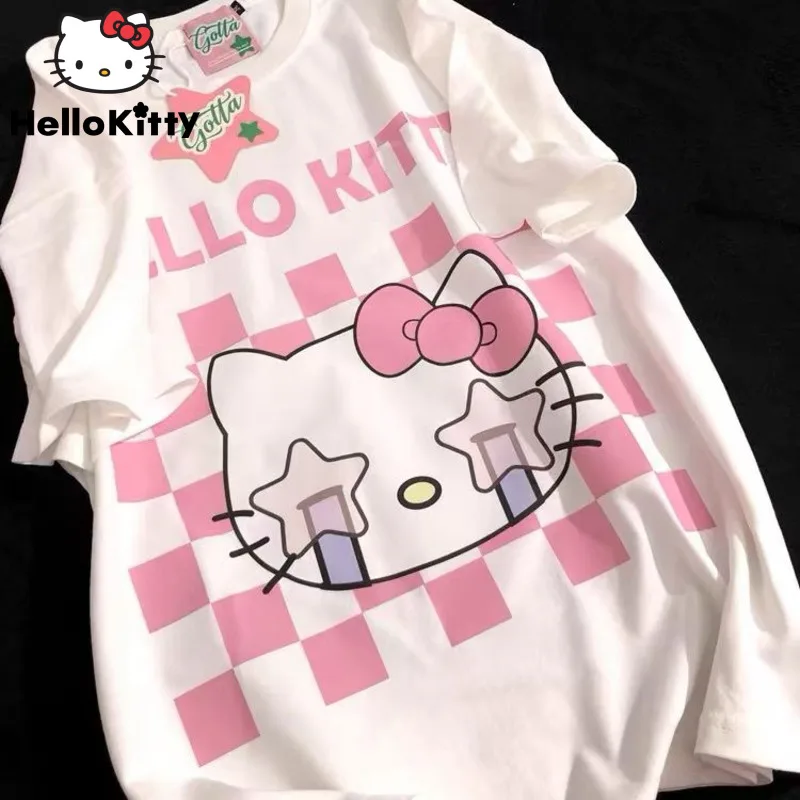 Sanrio Hello Kitty Kawaii Anime Aesthetics T-shirt Women Graphic Oversized Top One Pieces Harajuku Korean Fashion Tees Clothes