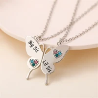 2 pcs ins butterfly pendant necklace good sisters best friends adjustable choke chain heart inlaid colored zircon jewelry gift