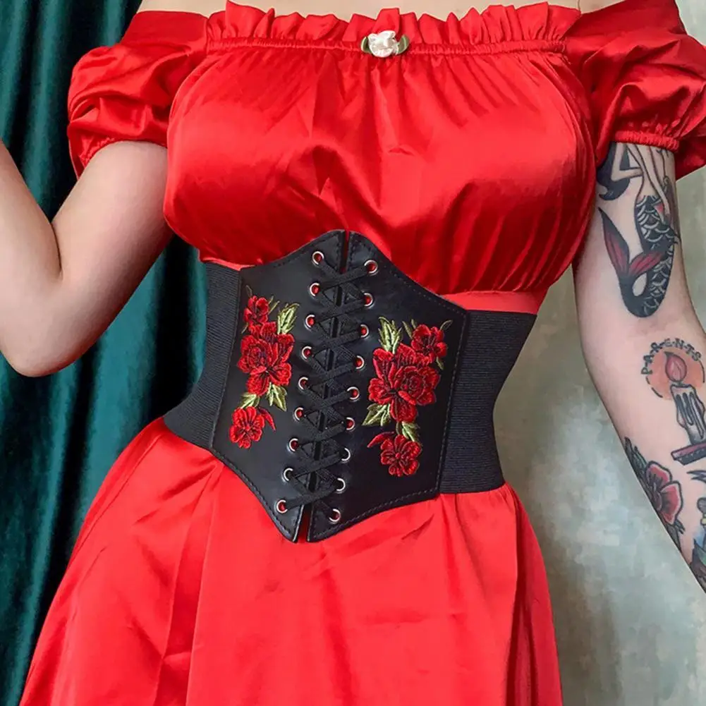 

Women Belts Short Corset Bustier Slim Fit Lace Up Rose Design Corset for Party Fashion Accessories