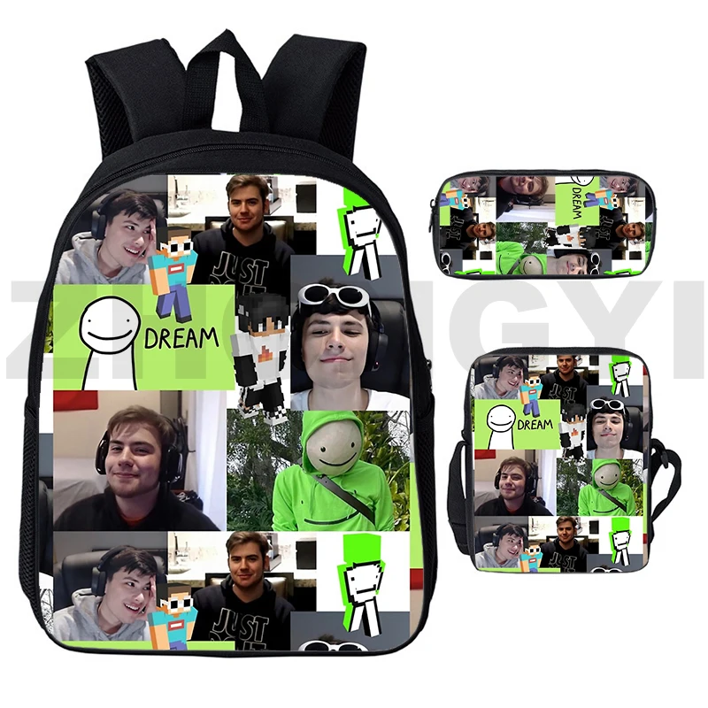 

Рюкзак Dream SMP Карл Якобс, 12/16 дюйма, многофункциональный мультяшный холщовый рюкзак для книг для девочек-подростков, 3 шт./компл.