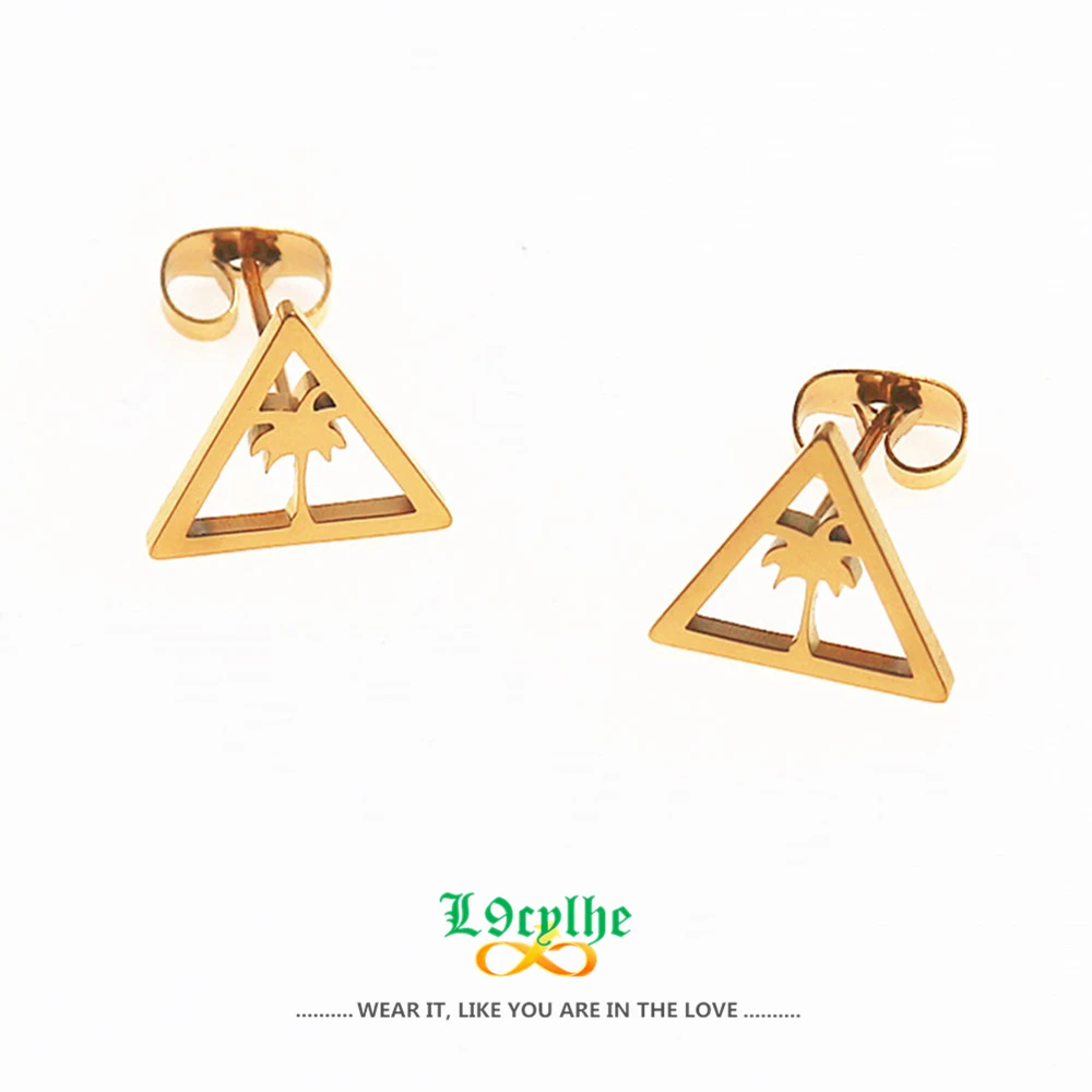 

Hawaii Palm Tree Stud Earrings Jewelry Stainless Steel Beach Coconut Tree Earrings Women Geometric Triangle Oorbellen BFF Gifts