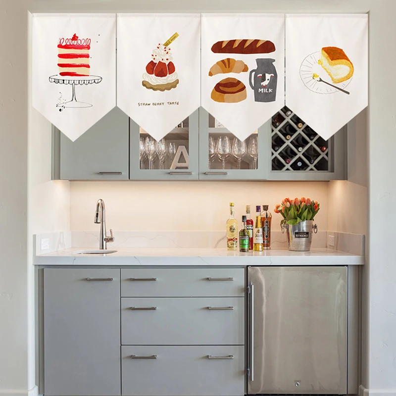 

1Pc Japanese Dessert Printed Short Door Curtain Partition Triangular Door Curtain Kitchen Half-curtain Triangle Flag Dining Room