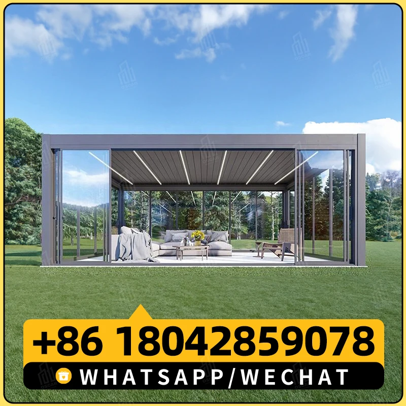 Алюминиевая выдвижная беседка на крыше уличная с электрическим управлением