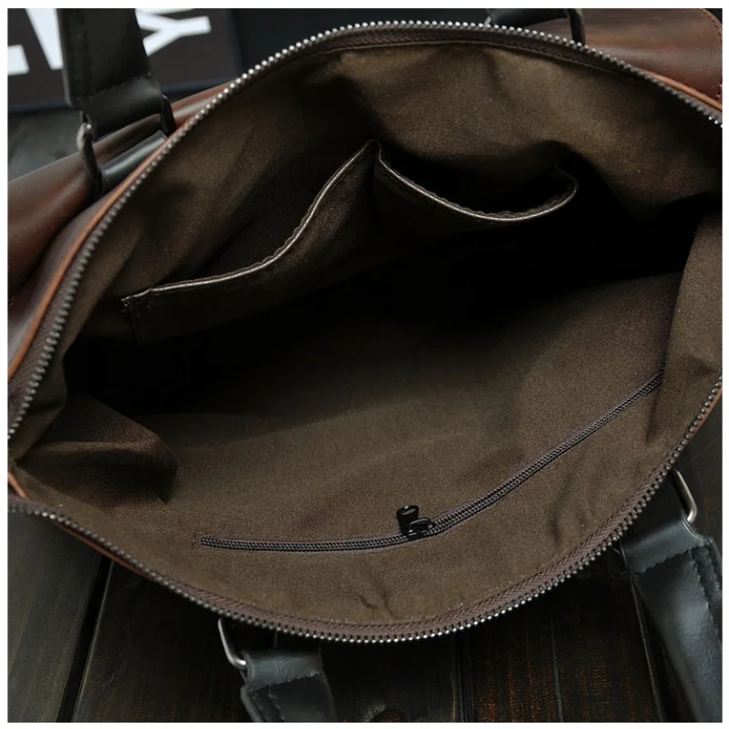Korean Style Crazy Horse Leather Briefcase Men Business Handbag Daily Shoulder Bag 15 Inch Tote Laptop Bag For Male