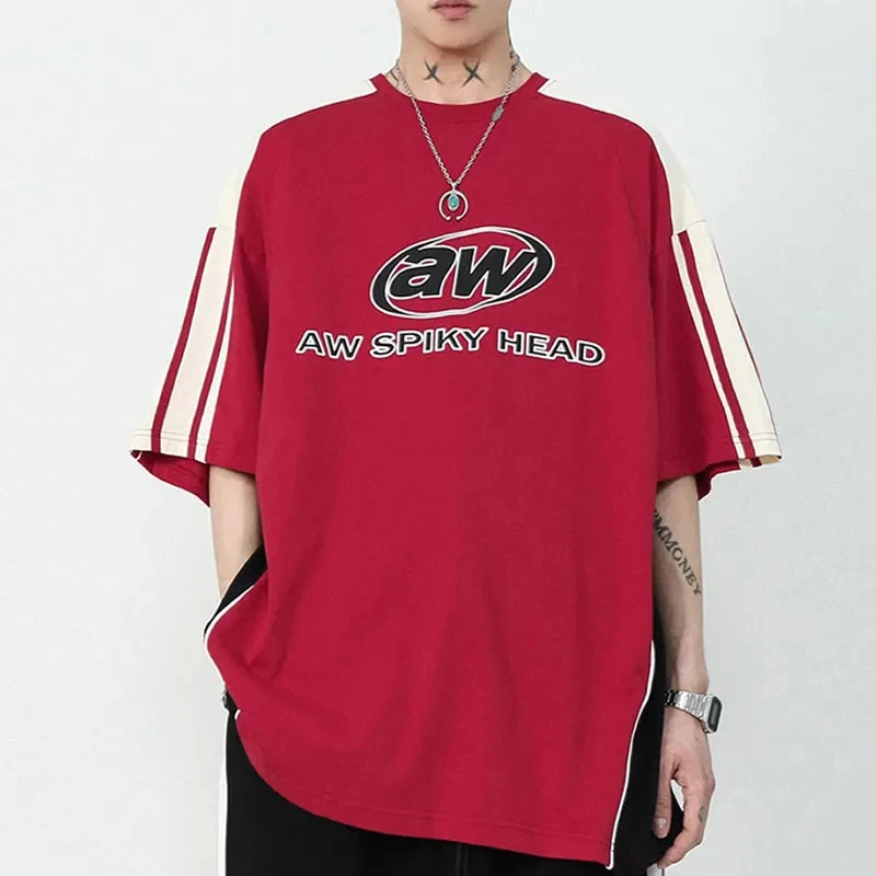 

Y2K Korean Traf Men Streetwear Letter Graphic Harajuku Egirl Short Sleeve T-Shirts Grunge Aesthetics Oversized Tops Alt Clothes