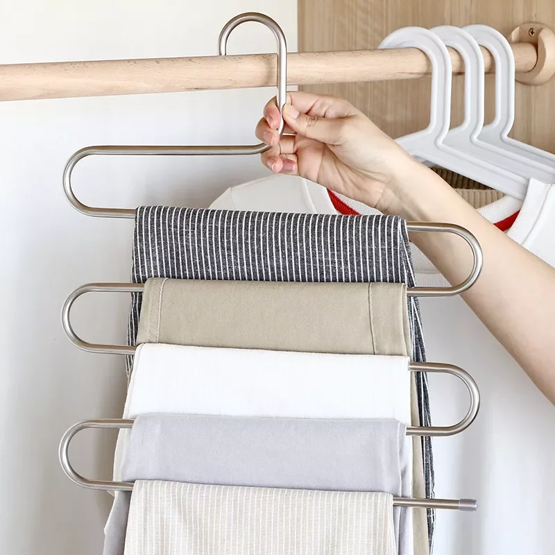 

5 Layers Stainless Steel Clothes Hangers Pants Storage Hangers Cloth Rack Multilayer Storage Cloth Hanger Trouser Closet Rack