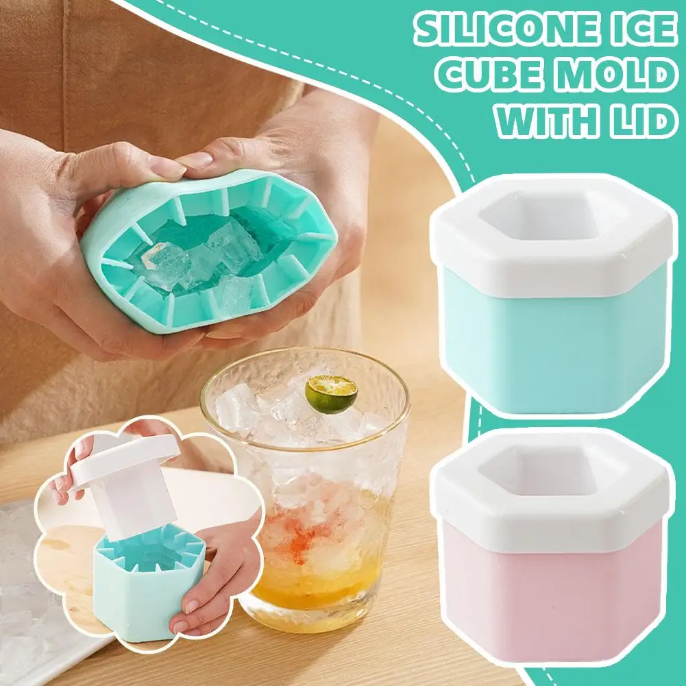 

Silicone Ice Cube Mold With Lid Hexagon Ice Cube Maker Holds To 60 Ice Cubes For Whisky Cocktail And Soft Drinks Ice Cup Ma B5G0