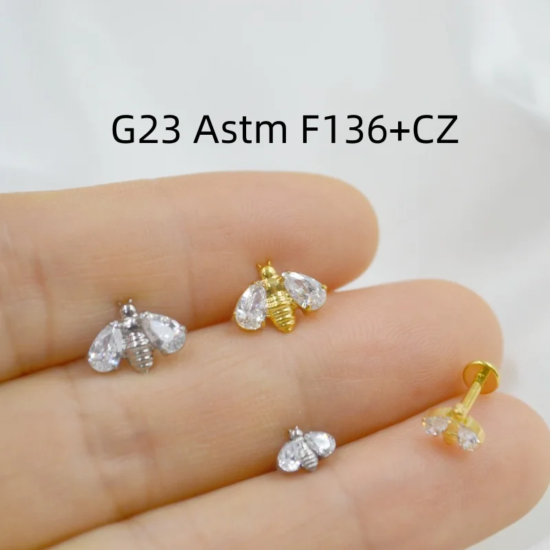 Фото LOT10pcs Ювелирные изделия для тела 16G G23 Титан Astm F136 Пчелиный лист CZ Губная серьга Кольцо для пирсинга губ Ушная спираль Ювелирные изделия для пирсинга №3