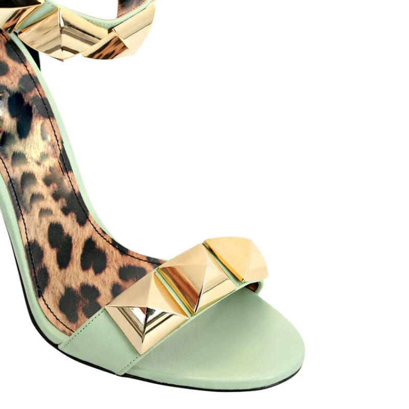 Rivet Thick Heel Sandals for Women 2023 Summer New Square Head Open Toe Line Buckle Leather Mid-heel Willow Shoes M68