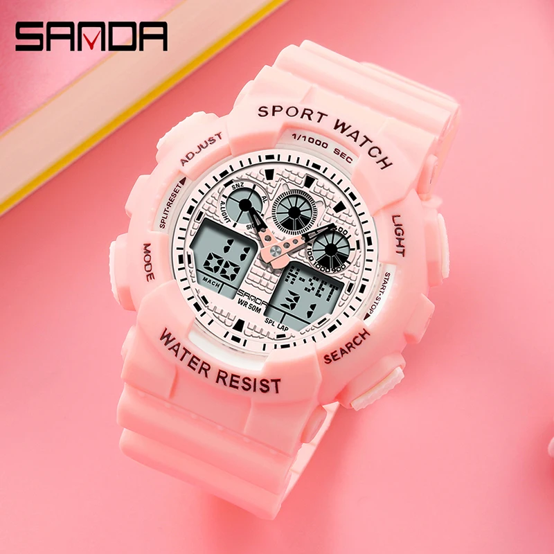 SANDA 2023 New Sports Watch Womens Watches Luminous Digital Dual Display Waterproof Chronograph Quartz Watch Reloj Mujer 3017
