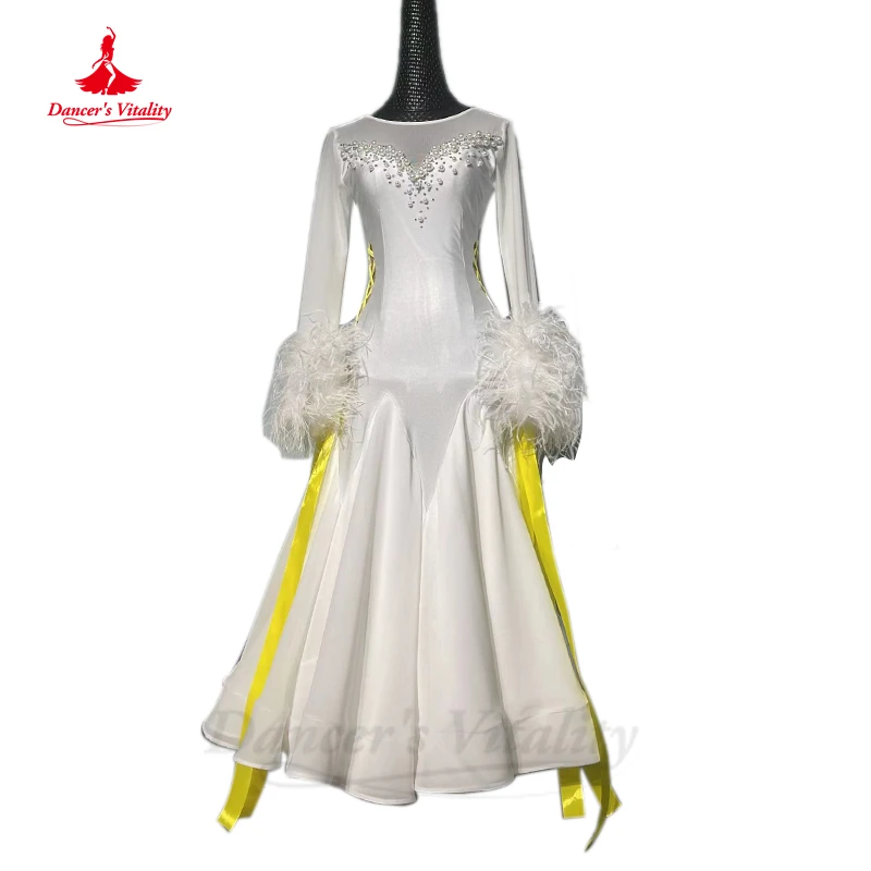 

Modern Dance Dress National Standard Customsized Long Sleeves Professional Costumes Women's Waltz Tango Social Ballroom Dresses