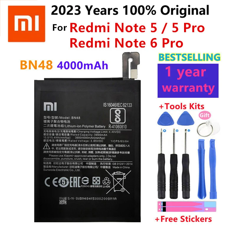 

100% Original New BN48 High Capacity 4000mAh Replacement Battery for Xiaomi Redmi Note 5 Note 6 Pro Batterie Batteries + tools