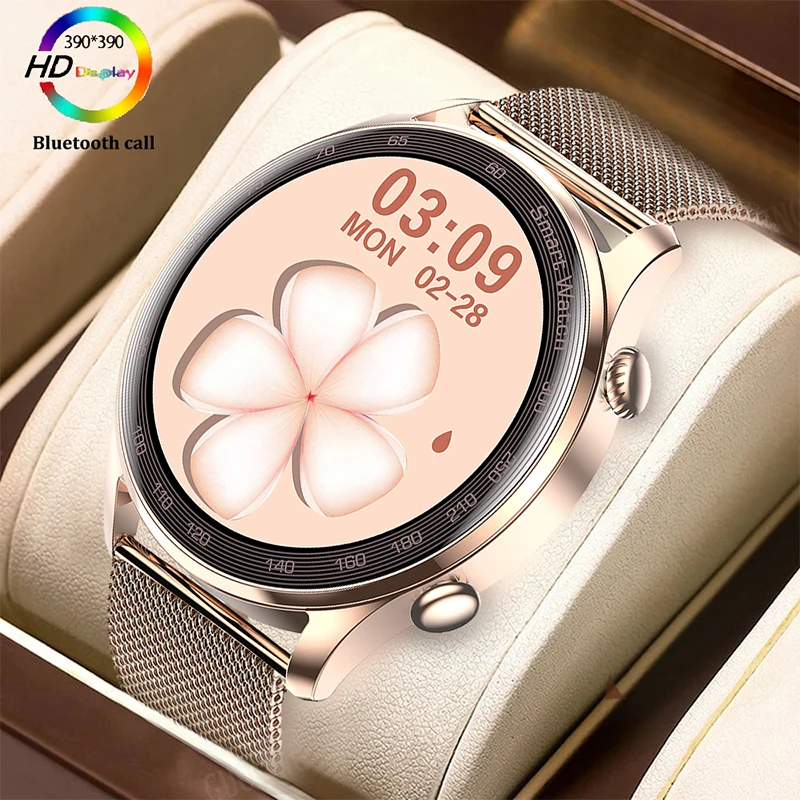 

2022New Women Smart Watch Men Bluetooth Call Sport 390*390HD Custom Dial Waterproof Heart Rate Lady Smartwatch For Xiaomi Huawei
