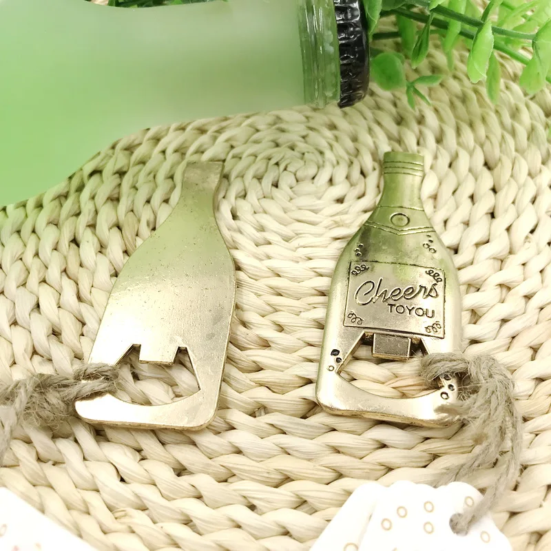 

12pcs Golden Beer Shape Bottle Opener Small Party Gifts for Guests Alloy Openers Tools with Cheers Font Exquisite Packing Box Ga