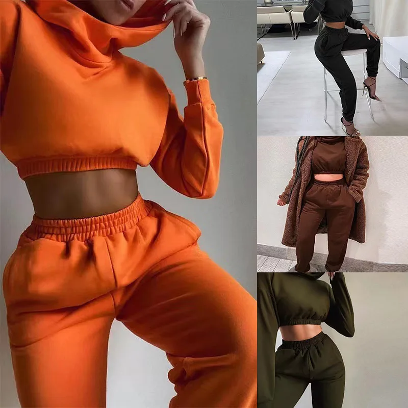 

Autumn and Winter 2023 New Personalized Hooded Short Bodysuit Sports Pants Casual Two Piece Set