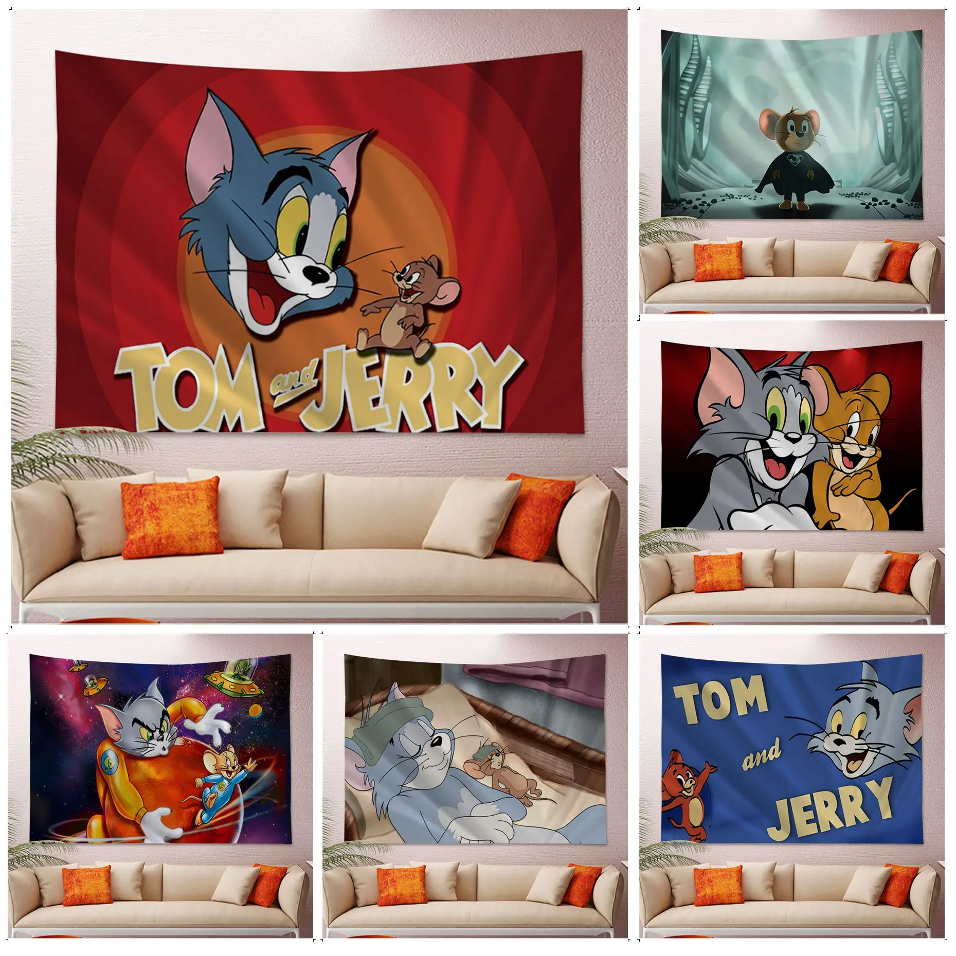 

Cute Tom And Jerry Tapestry Art Printing Art Science Fiction Room Home Decor Japanese Tapestry