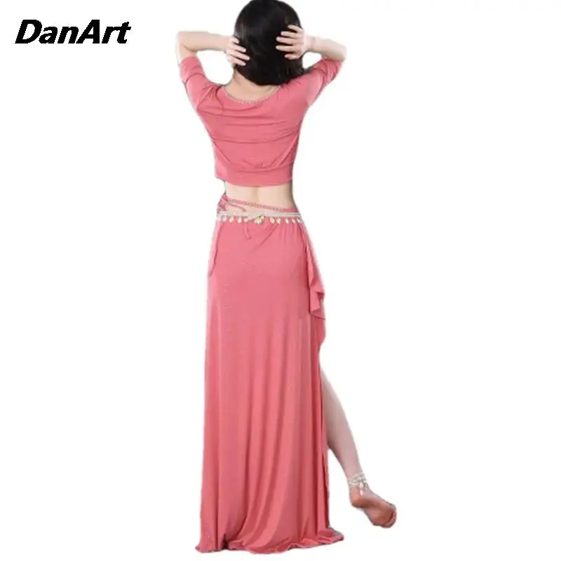 Костюм для танца живота сексуальный топ с короткими рукавами + юбка разрезом 2