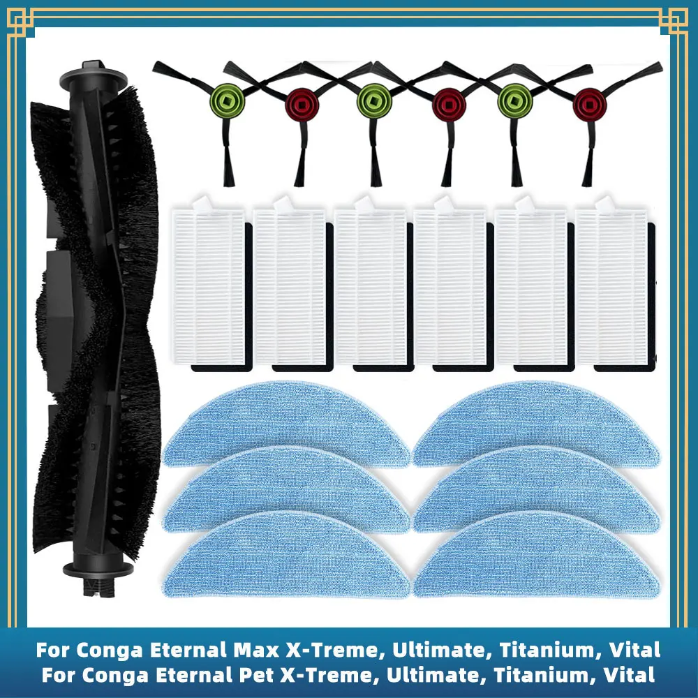 Для Cecotec Conga Eternal Pet Max X-Treme, Ultimate, Titanium, жизненно важные запасные части, аксессуары, боковая щетка, Hepa фильтр, швабра Для Cecotec Conga Eternal Pet Max X-Treme, Ultimate, Titanium, жизненно важные запасные части, аксессуары, боковая щетка, Hepa фильтр, швабра