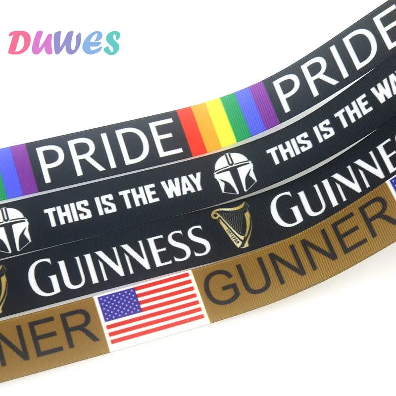 DUWES 50yards Pride Gunner Guinness Printed Grosgrain Ribbon Accessories Material Headwear Decoration DIY Sewing Craft D1811