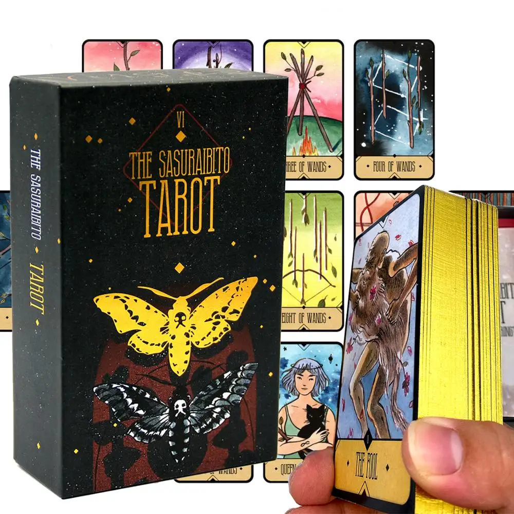 

The SASURAIBITO Tarot 78 Cards Deck and Guidebook Original Divination Gilt Edge Beautiful Sturdy Lidded Box Featuring Card Games